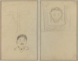 Landscape and Head of Man; Head of Monkey Inside a Square (recto) by Paul Gauguin