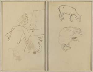 Man Playing Piano; Two Sheep (verso)