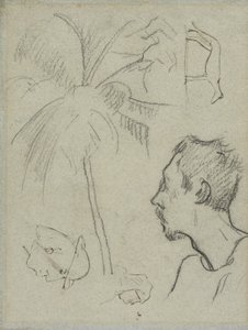 Profile of Charles Laval with Palm Tree and Other Sketches by Paul Gauguin