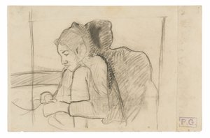 Seated Tahitian Woman (recto), Sketches of Roosters and Chickens (verso)