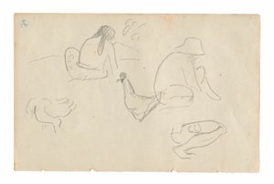 Sketches of Seated Figures and Chickens (recto), Nude Female Torso (related to the painting Te a no areois [The Seed of the Areoi]) (verso), from the Carnet de Tahiti (Tahitian sketchbook) by Paul Gauguin