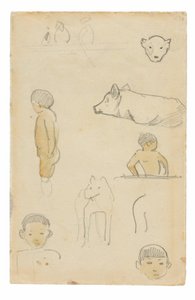 Sketches of Standing Figures and Animals by Paul Gauguin