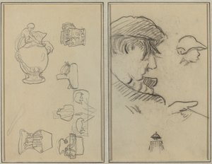 Studies of Jugs and Vases; A Man with Moustache and a Boy with a Hat