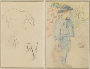 Three Studies of a Pig; Breton Boy Walking with a Jug