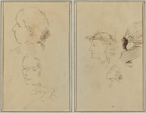 Two Head Studies and a Crouching Nude Woman; Two Women