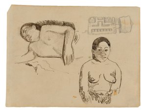 Two Tahitian Women and a Marquesan Earplug by Paul Gauguin