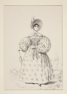 On the Promenade. May 1835. Dress of English muslin, ...