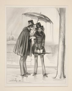 At the Terrace by the Water... - I have a meeting here, my dear, with a charming woman!... by Paul Gavarni