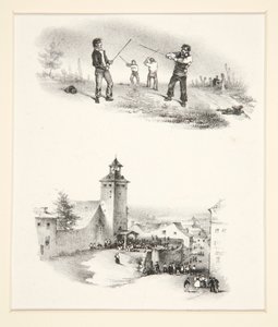 Two Subjects: A Double Duel; Crowd in Front of a Church by Paul Gavarni
