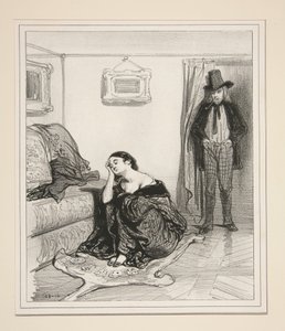 The King of Clubs on a Journey, the Brunette Woman Awaits a Blonde... by Paul Gavarni