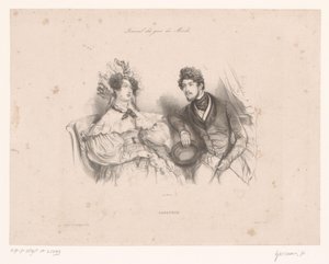 Man and Woman Talking on a Bench (Conversation) by Paul Gavarni