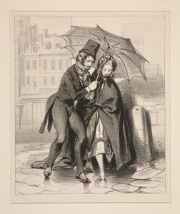 Not Finding a Carriage, and Returning from the Ball, at Dawn, with a Party Umbrella by Paul Gavarni
