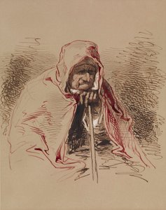 Old Lady in Red Shawl by Paul Gavarni