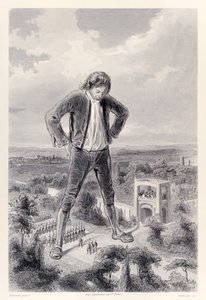 The Lilliputian Army March Between the Legs of Gulliver, from French Edition of Gulliver