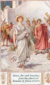 Home she went, bounding from school nor dreamed of shame or harm, illustration from 