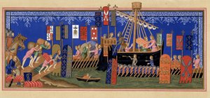 Embarkment of the Knights of the Holy Spirit for the Crusade - based on miniature of the 14th century, in 