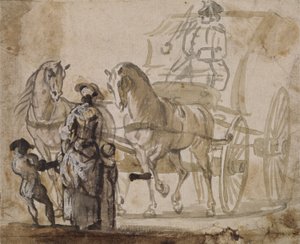 A Carriage and Pair, with Coachman by Paul Sandby