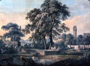 An Italianate Landscape with Women by a Washing Pool by Paul Sandby