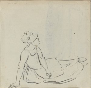 Girl with a Bonnet Reclining by Paul Sandby
