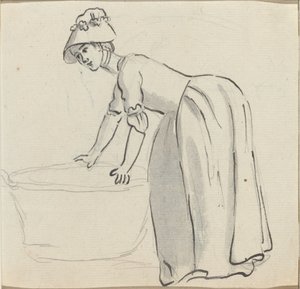 Girl with a Bonnet at Work by Paul Sandby