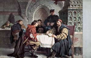 Martin Luther in Conversation with Students in the Gasthof der Baren, Jena, Germany, March 1522 by Friedrich Paul Thumann