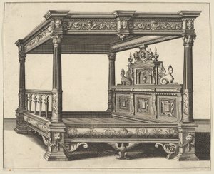 Canopy Bed from Verscheyden Schrynwerck, 1658 by Paul Vredeman de Vries