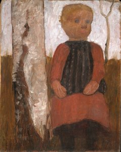 Child in Red Dress by a Birch Tree by Paula Modersohn-Becker