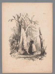 Landscape with Woman Hanging Laundry (Landscape Studies by Paulus Lauters) (Nouvelle suite de 40 études de paysages par P. Lauters) (series title) by Paulus Lauters (attributed to)