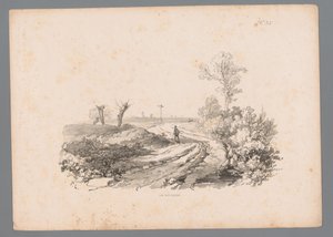 Landscape with Figure with a Walking Stick on a Country Road by Paulus Lauters