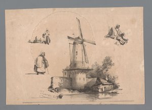 Mill by the Water with Three Figure Studies by Paulus Lauters