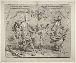 Cupid Dancing with Two Allegorical Women by Paulus Moreelse