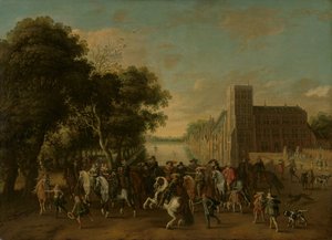 Prince Maurits, Accompanied by Prince Frederik Hendrik, Frederick V of Bohemia and His Wife Elizabeth Stuart, and Others, on the Buitenhof, The Hague by Pauwels van Hillegaert