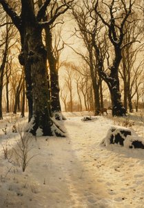 A Wooded Winter Landscape with Deer by Peder Monsted