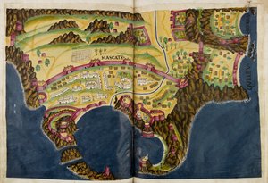 Below Portuguese Illustration of Muscat, from the Manuscript Livro do Estado da India Oriental of Pedro Barreto de Resende, Sloane MS 197
