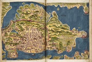 Portuguese illustration of Goa, from the manuscript Livro do Estado da India Oriental of Pedro Barreto de Resende, Sloane MS 197