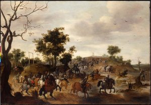 Landscape with a Cavalry Battle, Gallows and a Windmill Beyond by Peeter Snayers