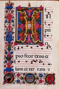 Piccolomini Library: choir book, cod. 5.E, ff. 4v with “Foliated initial” by Pellegrino di Mariano