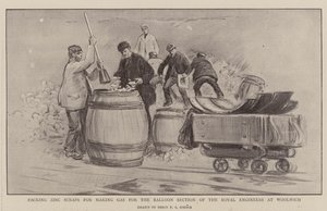 Packing Zinc Scraps for making Gas for the Balloon Section of the Royal Engineers at Woolwich by Percy F.S. Spence