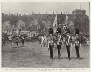 The King and the 3rd Battalion Scots Guards, Officers with the New Colours Marching Past His Majesty by Percy F.S. Spence
