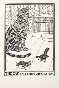 The Cat and the Two Sparrows, from Fontaine Fables, pub. 1905 by Percy J. Billingshurst