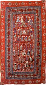 An Embroidered Hanging of Red Wool Facecloth with Rows of Figures Enacting the Life of Joseph by Persian School