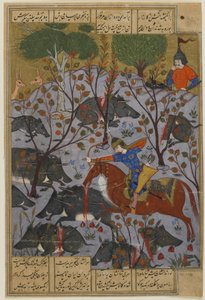 Bijan Hunts Boars, from a Shahnama