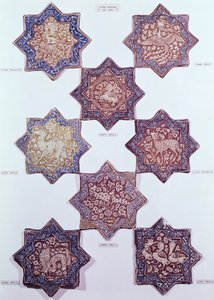 Eight tiles decorated with animals, 13th-14th century by Persian School