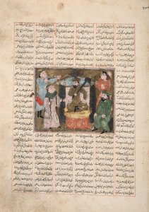 Gordiyeh advises her brother Bahram Chubineh not to aspire to the Persian throne, c.1330 by Persian School