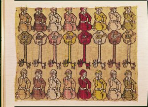 Hunters and birds perched in trees by Persian School