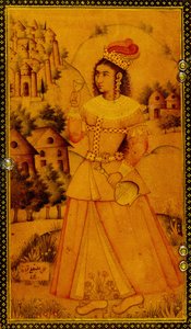 Interior of a Mirror Case Painted with a Stylised European Lady Holding a Wine Cup and Bottle