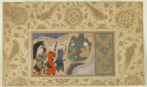 Iskandar visits a hermit by Persian School