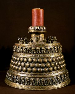 Bronze Candlestick with Silver Inlay by Persian School