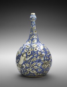 Lobed Bottle with Figure and Flowers, mid 17th century