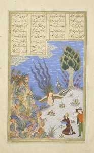 The Simurgh restores Zal to Sam, illustration from the Shahnama (Book of Kings), by Abul-Qasim Mansur Firdawsi, 1444 by Persian School